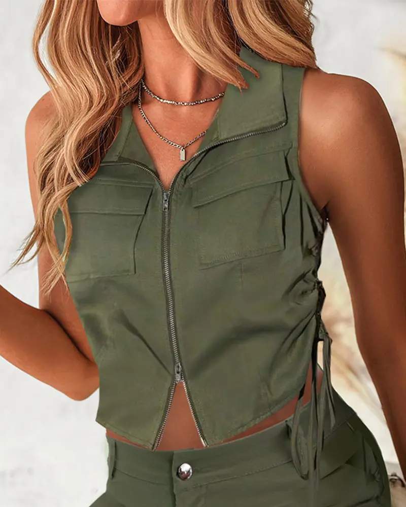 BUTTONED TANK TOP DRAWSTRING SHORTS SET