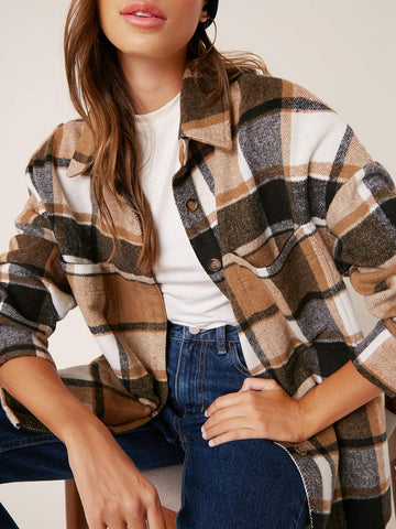 DROP SHOULDERPLAID BLOUSE SHACKET