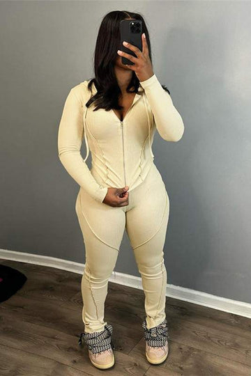 SOLID ZIP UP HOODIE JACKET AND PANTS SET