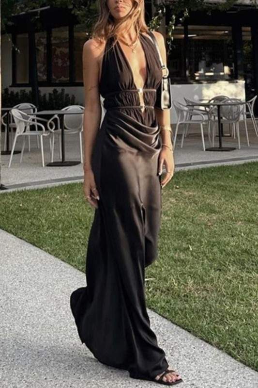 PLUNGING RUCHED MAXI DRESS