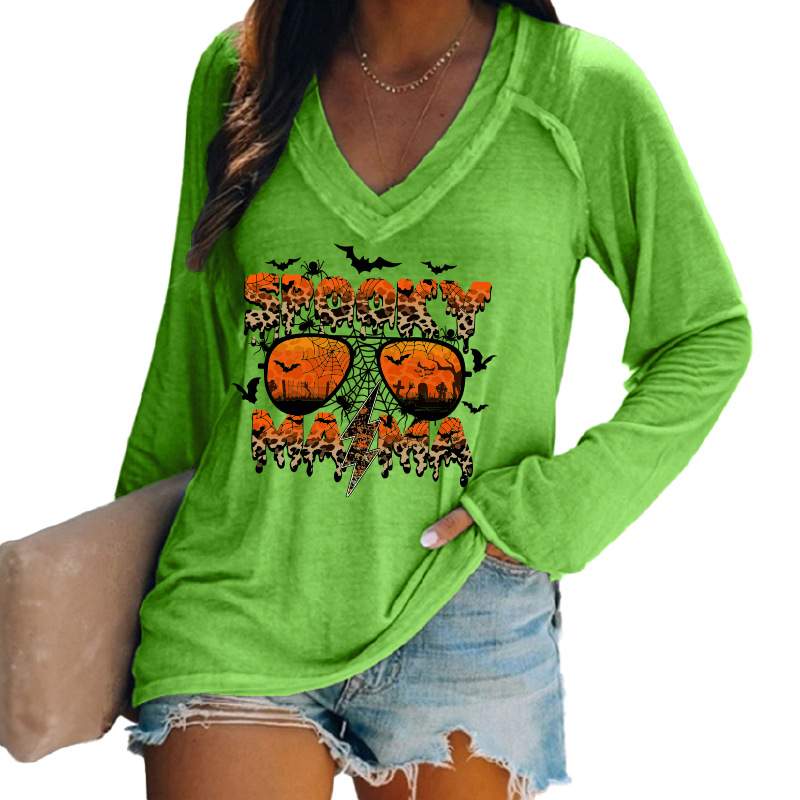 CROSS BORDER WOMEN TOP LEOPARD STRIPED ALPHABET SPIDER BAT PUMPKIN PLAID HALLOWEEN TOP