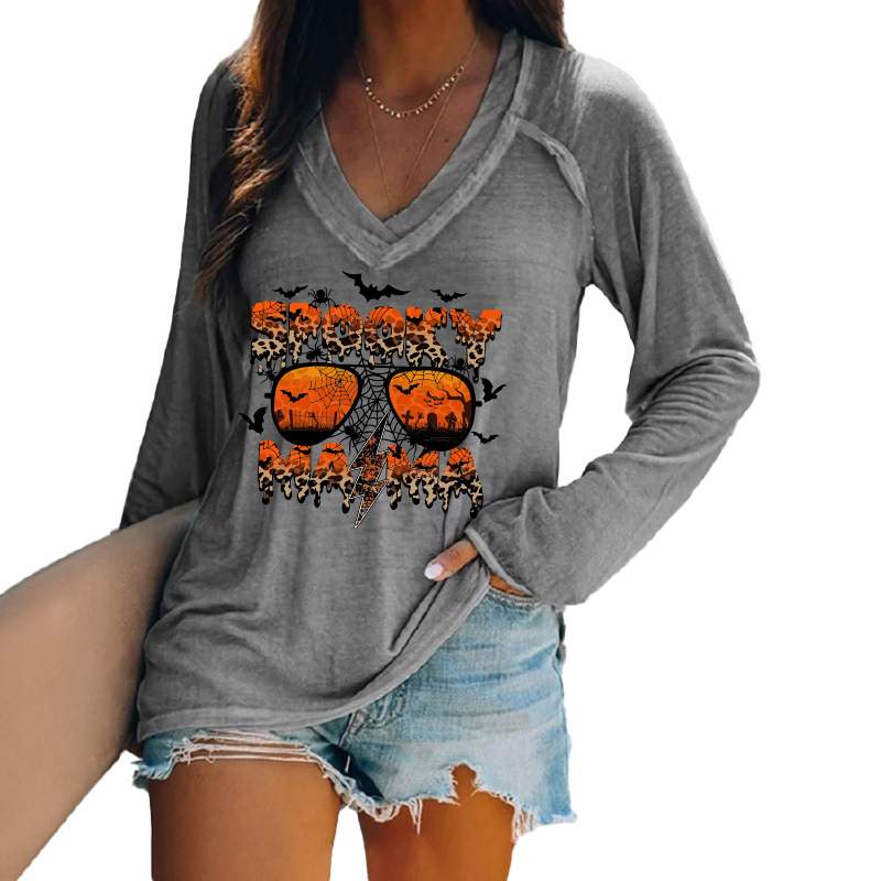 CROSS BORDER WOMEN TOP LEOPARD STRIPED ALPHABET SPIDER BAT PUMPKIN PLAID HALLOWEEN TOP