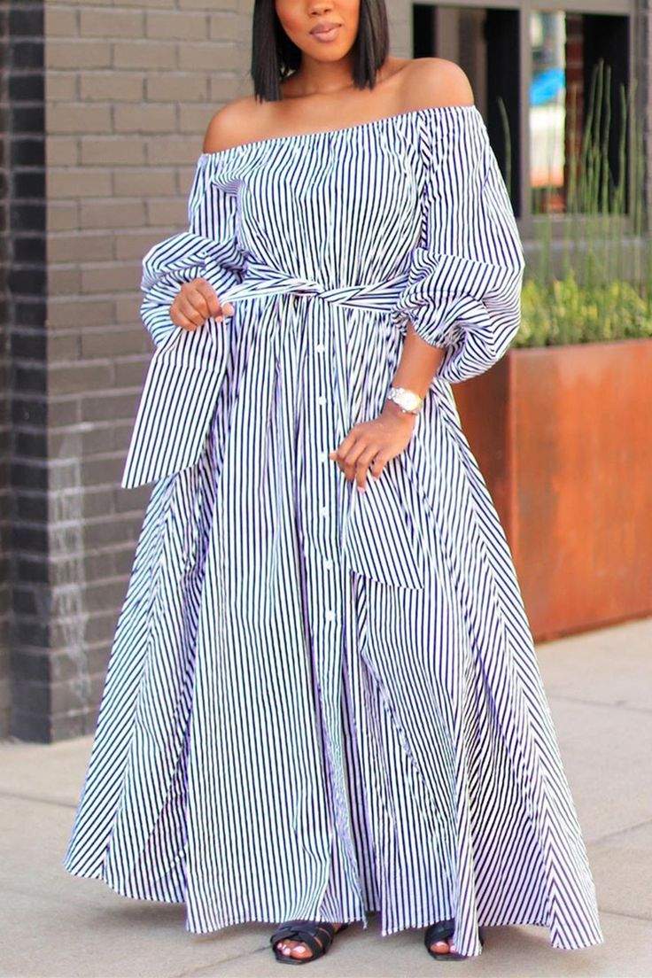 Bohemian Striped Maxi Dress, Elegant Look