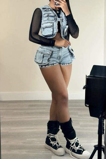 DENIM VEST AND SHORTS SET