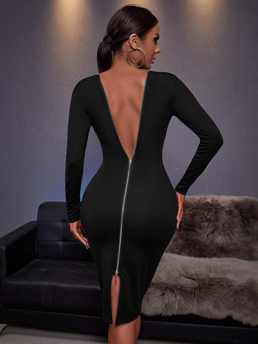 SOLID ZIPPER BACK BODYCON DRESS