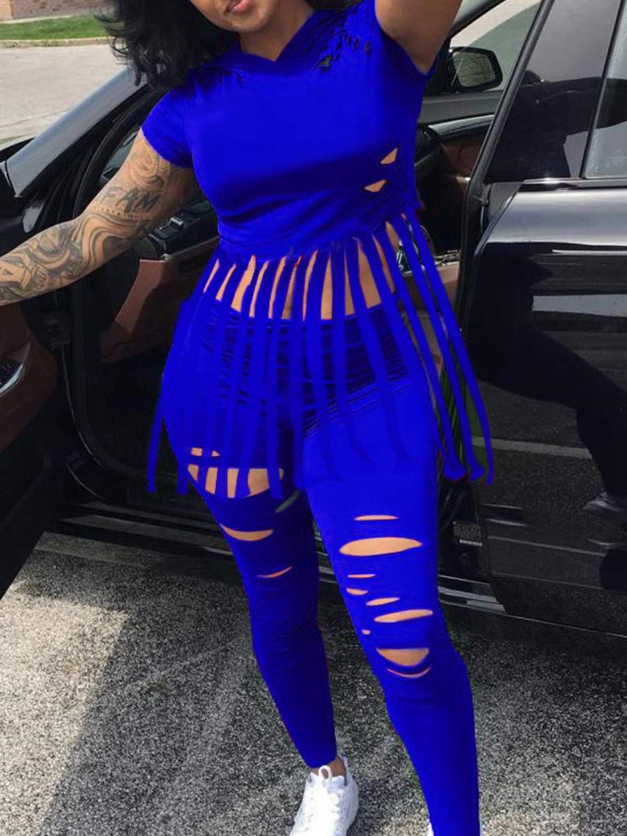 RIPPED TASSEL DESIGN PANTS SET