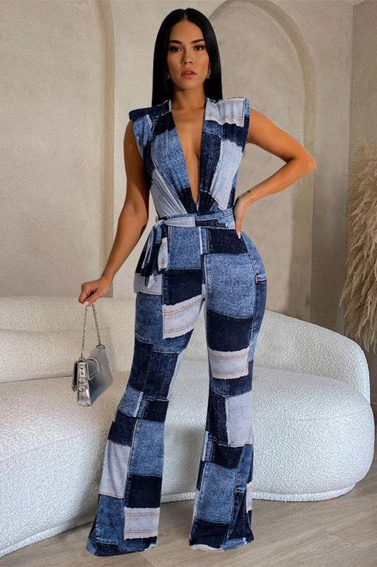 GRAPHIC SLEEVELESS JUMPSUITS