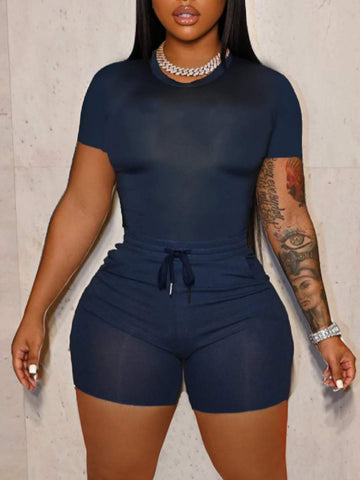 BASICS ROUND NECK DRAWSTRING SHORTS SET