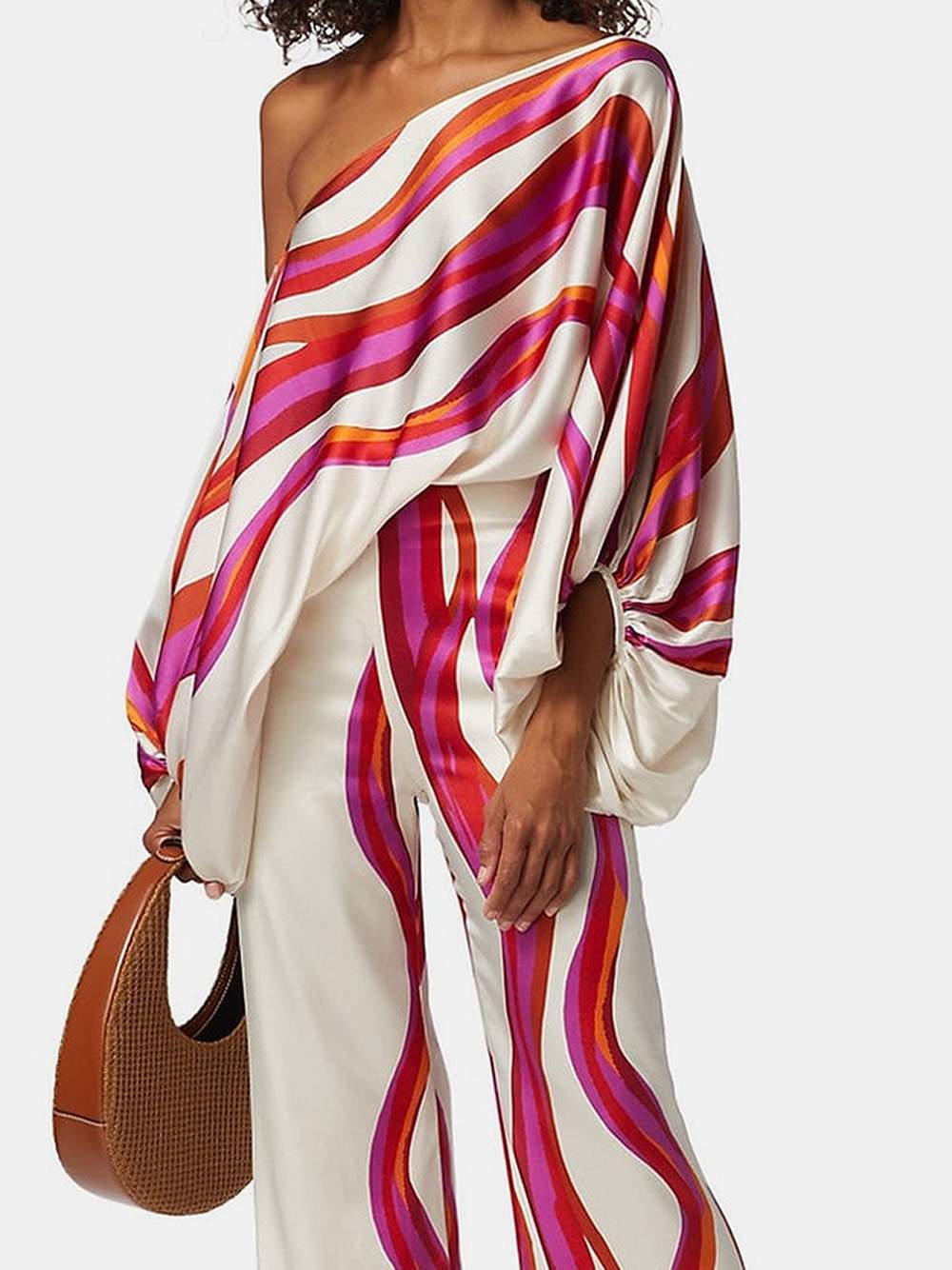 Boho Chic Off-Shoulder Satin Set: Trendy Style