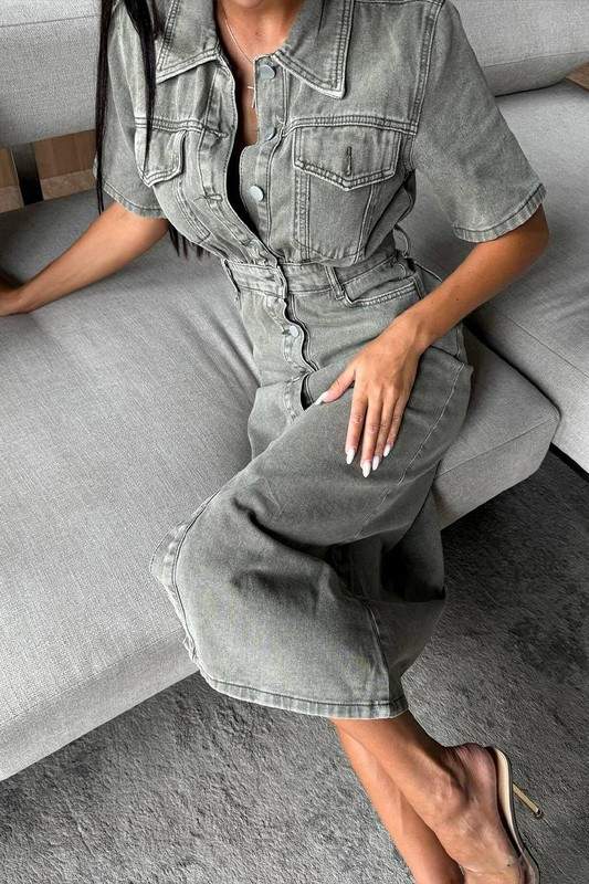 COLLARED PATCHWORK MIDI DRESS