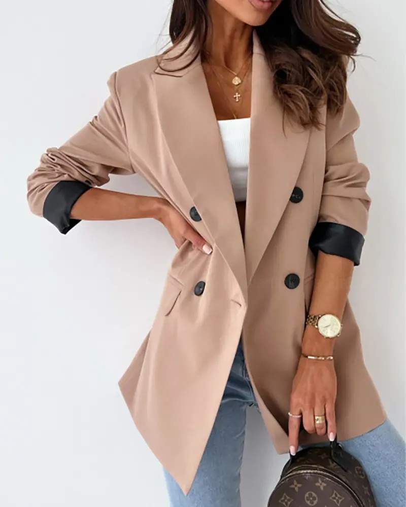 DOUBLE BREASTED NOTCHED COLLAR BLAZER COAT
