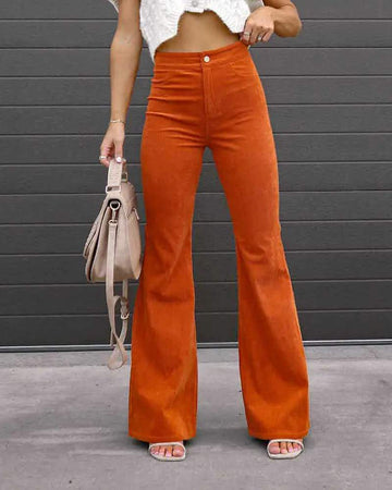 CORDUROY ZIP FLY HIGH WAIST FLARED LEG PANTS