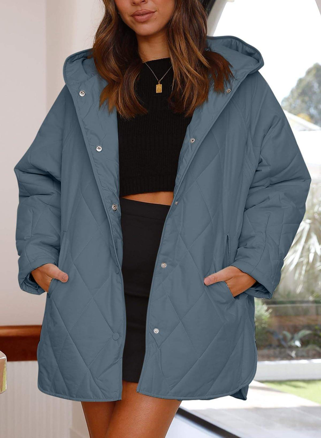 JACKET  DIAMOND QUILTED HOODED LIGHTWEIGHT JACKET FOR WOMEN