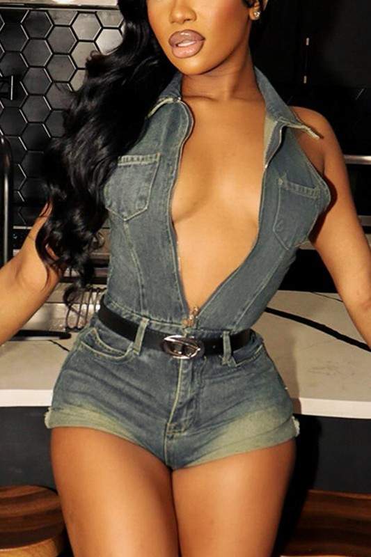 HALTER DENIM ROMPERS