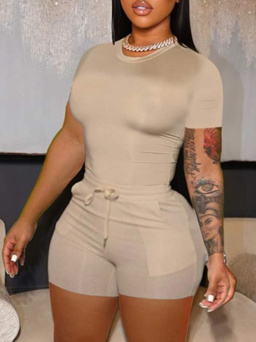 BASICS ROUND NECK DRAWSTRING SHORTS SET
