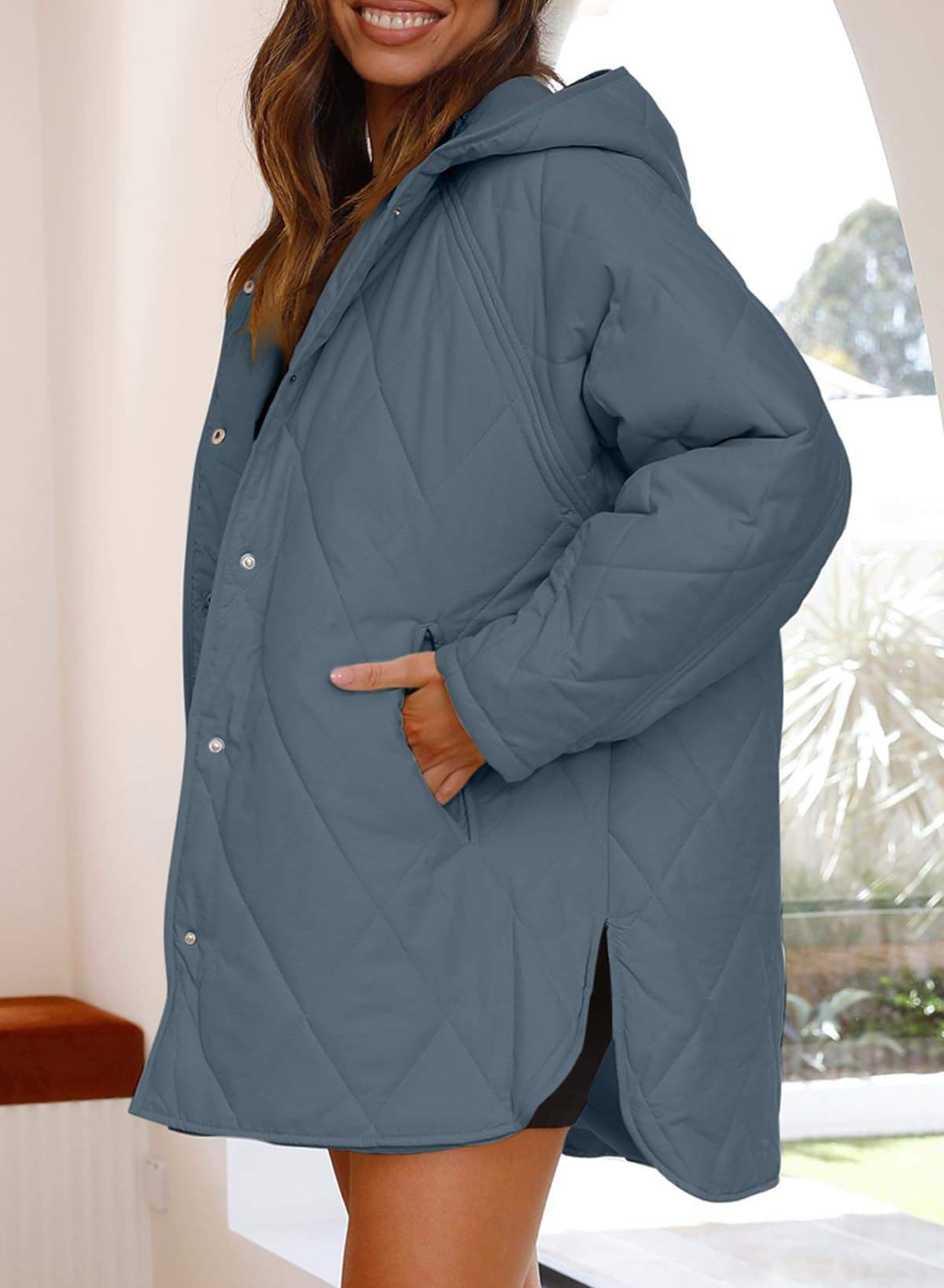 JACKET  DIAMOND QUILTED HOODED LIGHTWEIGHT JACKET FOR WOMEN