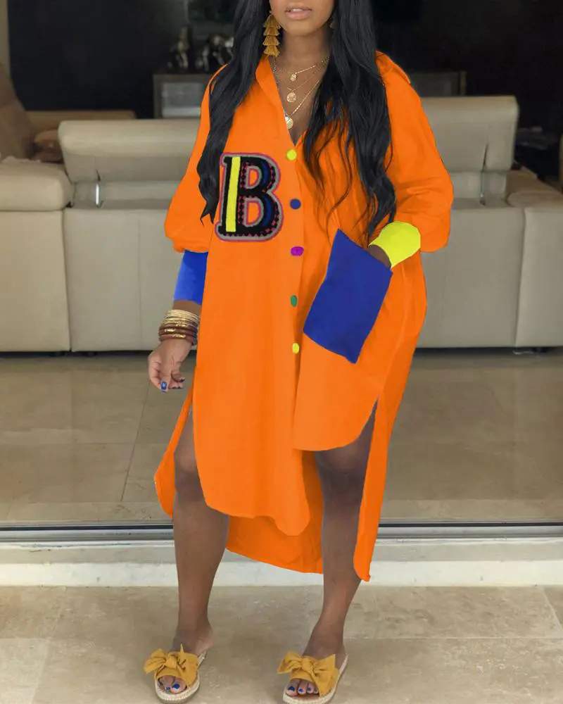 Chic Button-Up Dress with Colorful Design