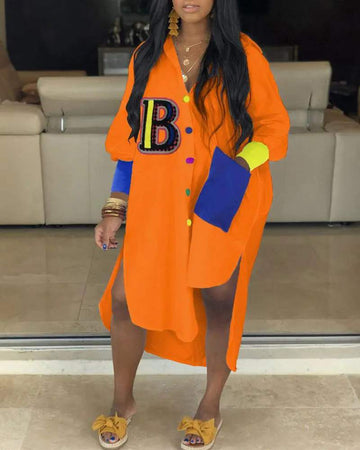 Chic Button-Up Dress with Colorful Design