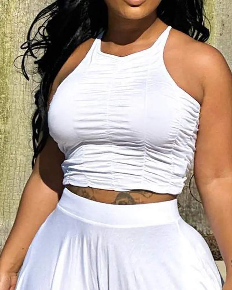 RUCHED CROP TOP HAREM PANTS SET