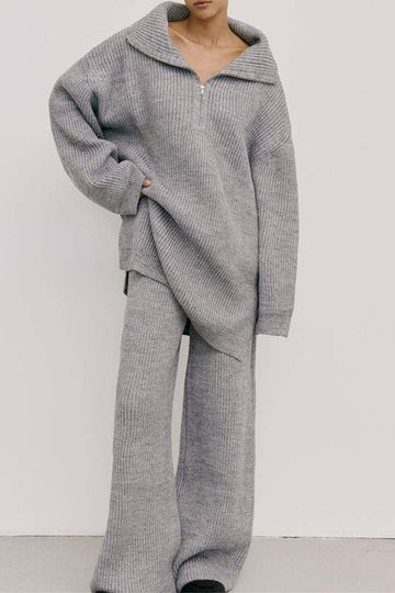 RIB KNIT LOOSE TOP PANTS SET
