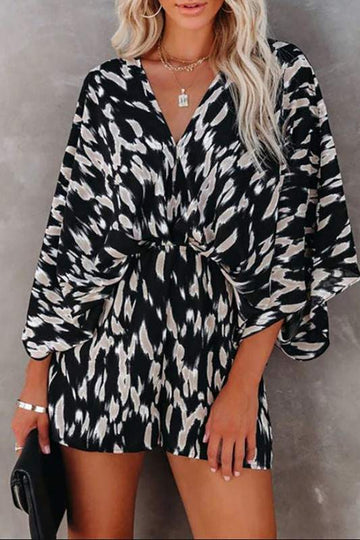 PRINT V NECK KIMONO ROMPER