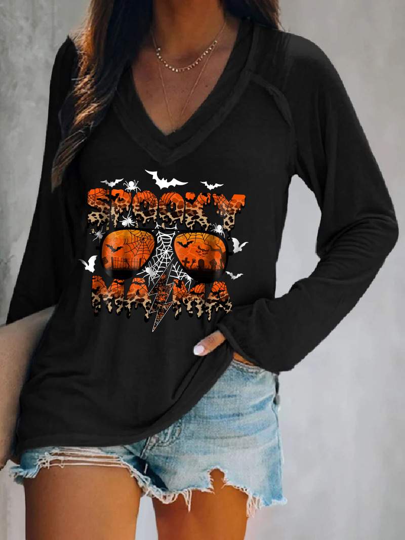 CROSS BORDER WOMEN TOP LEOPARD STRIPED ALPHABET SPIDER BAT PUMPKIN PLAID HALLOWEEN TOP