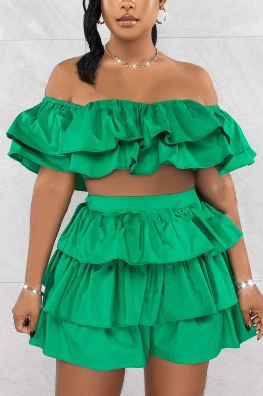 RUFFLE TOP AND SHORTS SET