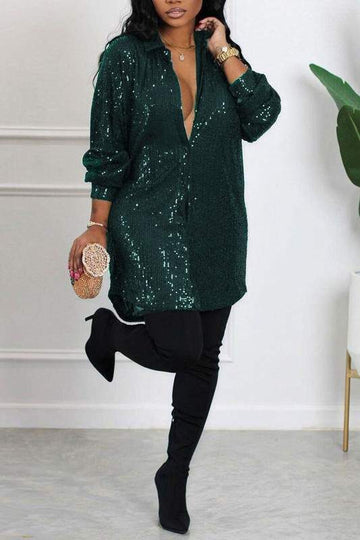 SEXY SEQUIN CLUBWEAR SHIRT DRESS