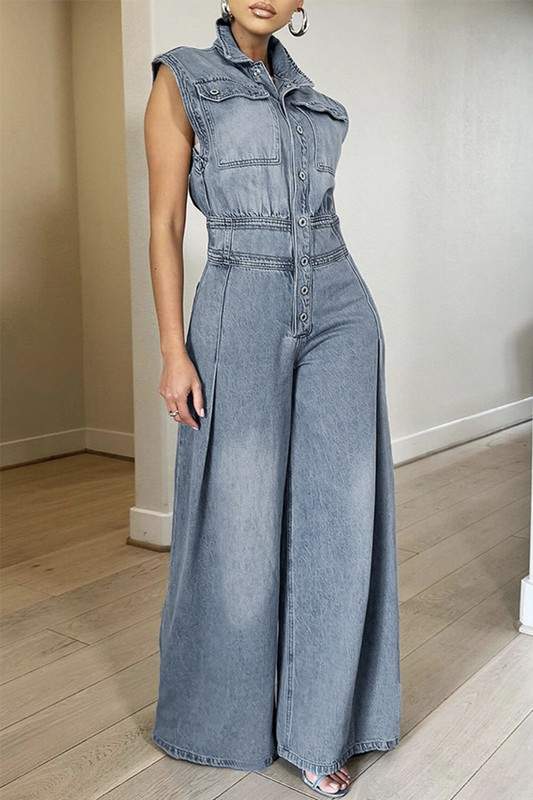 SLEEVELESS DENIM JUMPSUIT