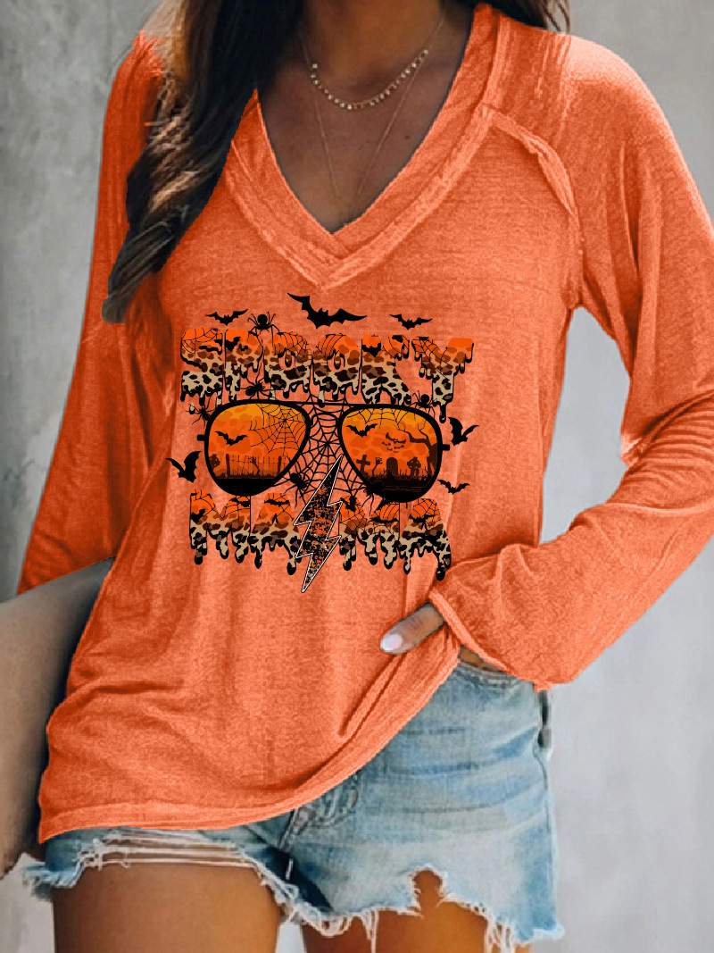 CROSS BORDER WOMEN TOP LEOPARD STRIPED ALPHABET SPIDER BAT PUMPKIN PLAID HALLOWEEN TOP