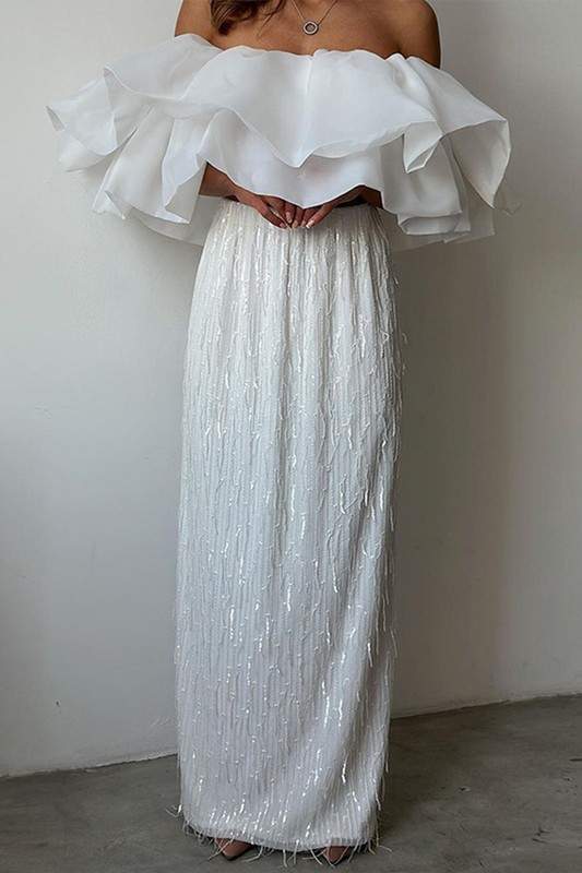 BEADED FRINGE MAXI SKIRT