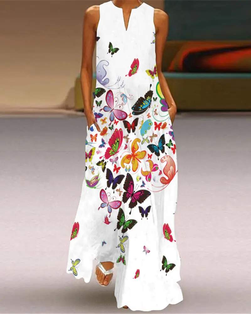 Casual Summer Maxi Dress with Butterfly Design