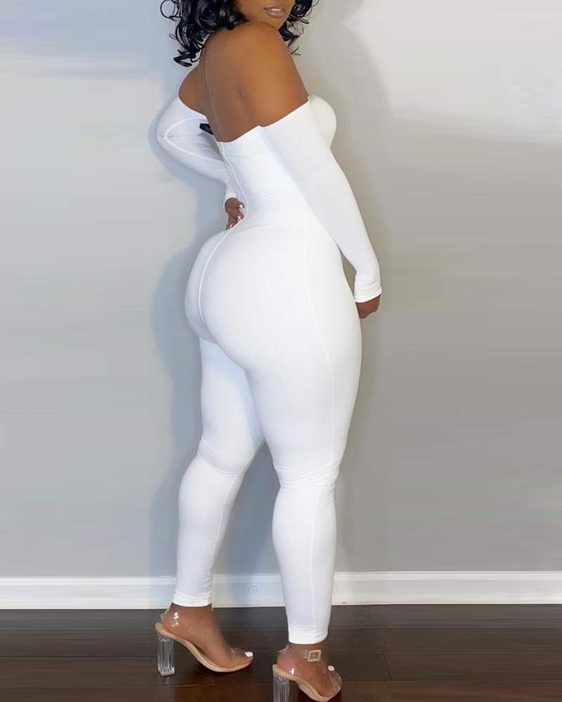 Off Shoulder Long Sleeve Skinny Jumpsuit