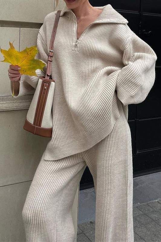 RIB KNIT LOOSE TOP PANTS SET