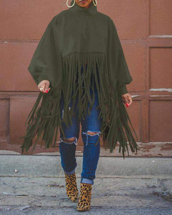NEW High Neck Lantern Sleeve Tassel Design Top