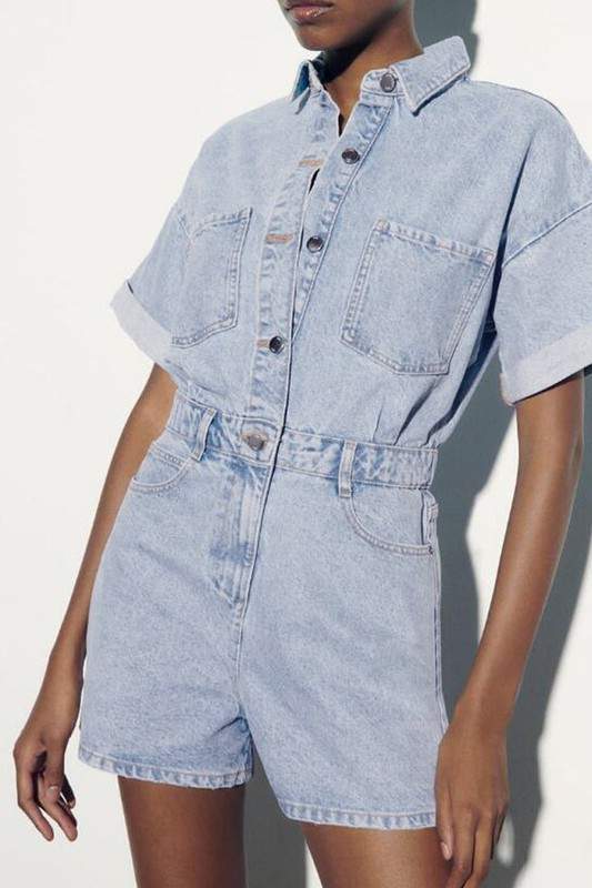 VINTAGE DENIM CARGO ROMPERS