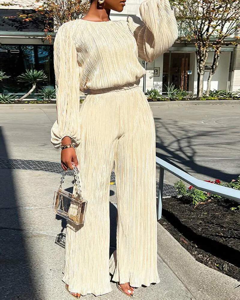 LONG SLEEVE TOP WIDE LEG PANTS SET