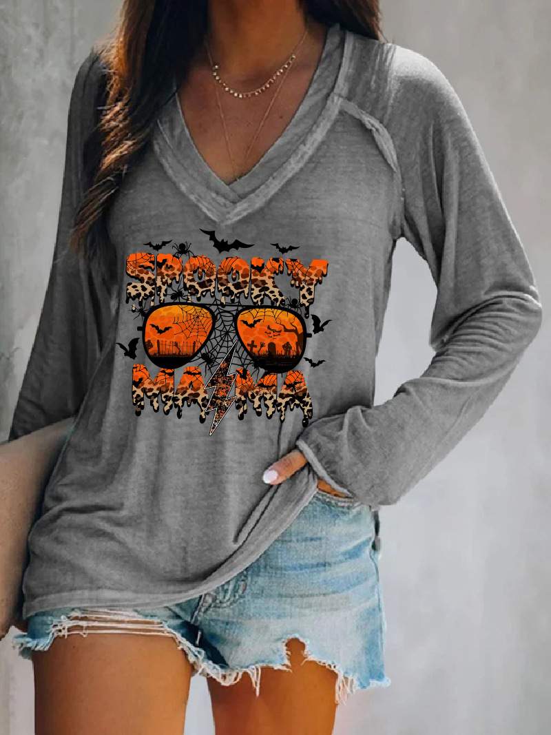 CROSS BORDER WOMEN TOP LEOPARD STRIPED ALPHABET SPIDER BAT PUMPKIN PLAID HALLOWEEN TOP