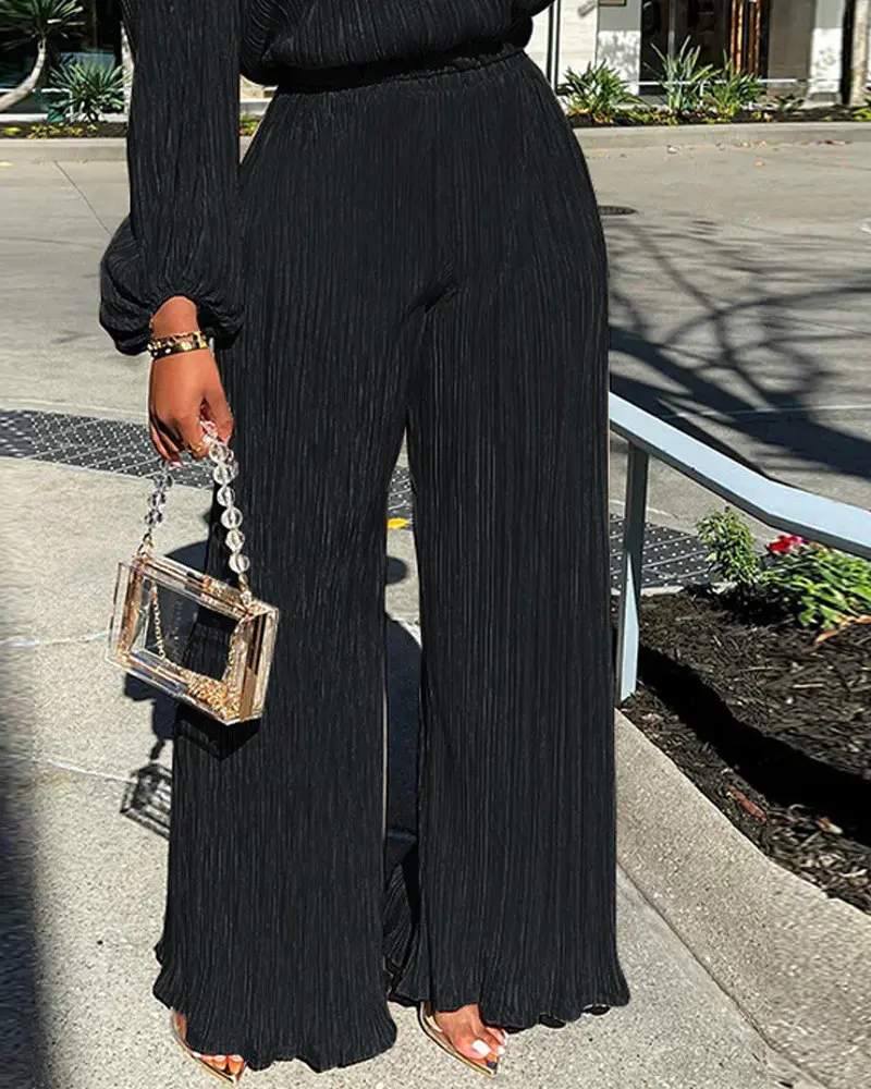LONG SLEEVE TOP WIDE LEG PANTS SET