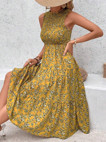 VCAY DITSY FLORAL PRINT RUFFLE HEM DRESS