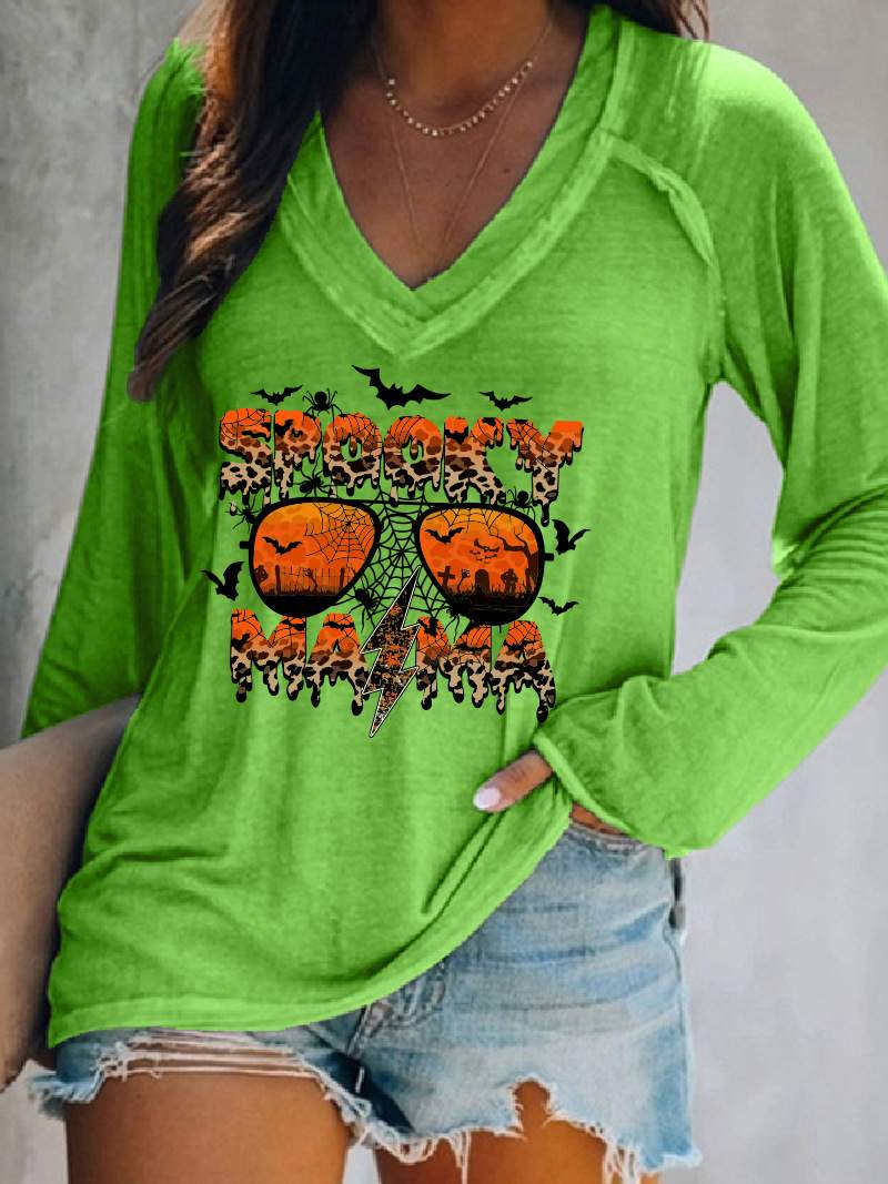 CROSS BORDER WOMEN TOP LEOPARD STRIPED ALPHABET SPIDER BAT PUMPKIN PLAID HALLOWEEN TOP