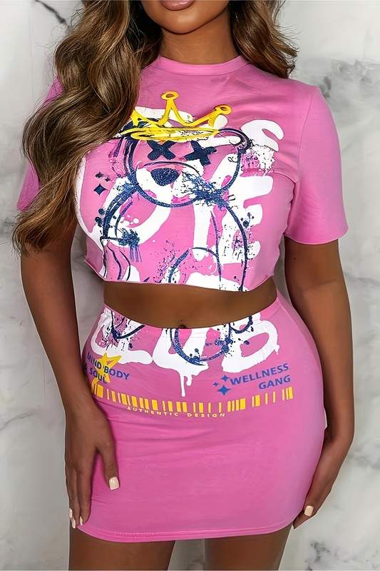 GRAPHIC CROP TOP AND SKIRT SET