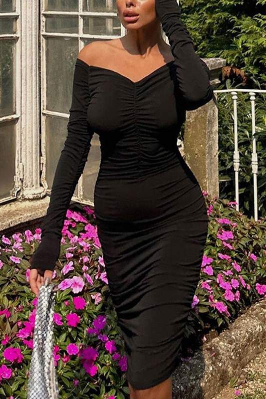 OFF SHOULDER MIDI LONG DRESS