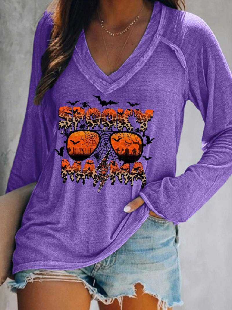 CROSS BORDER WOMEN TOP LEOPARD STRIPED ALPHABET SPIDER BAT PUMPKIN PLAID HALLOWEEN TOP