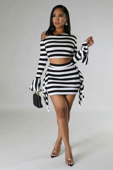 STRIPED SHIRT AND SKIRT SET