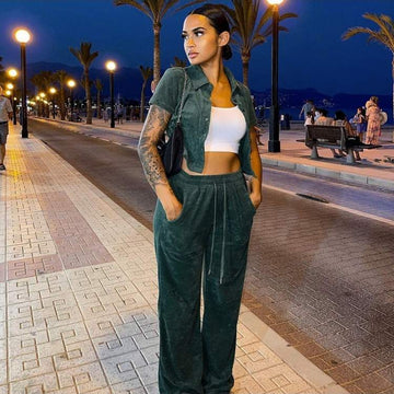 TRENDY SOLID MATCHING 2 PIECE TROUSER SETS