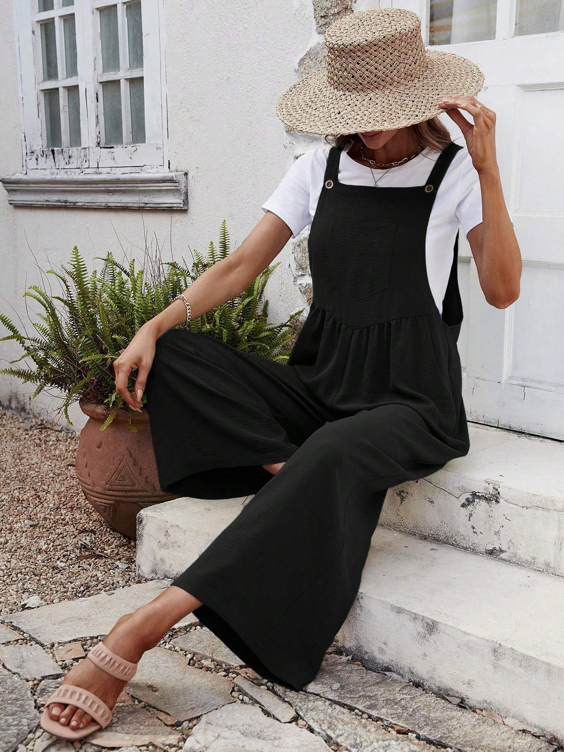 LUNE SOLID WIDE LEG OVERALL JUMPSUIT WITHOUT TEE