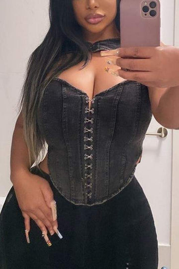 CUTOUT DENIM TANK TOP