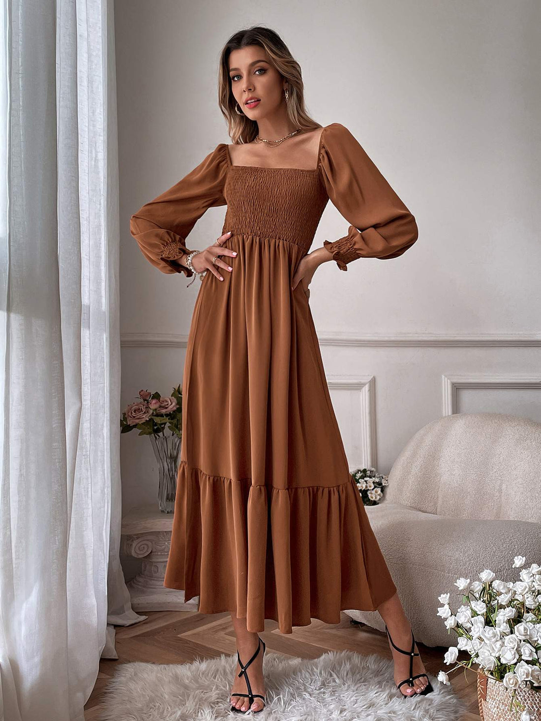 Smocked Waist Dress, Flowy Maxi For Women