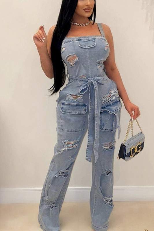 SLEEVELESS DENIM JUMPSUIT